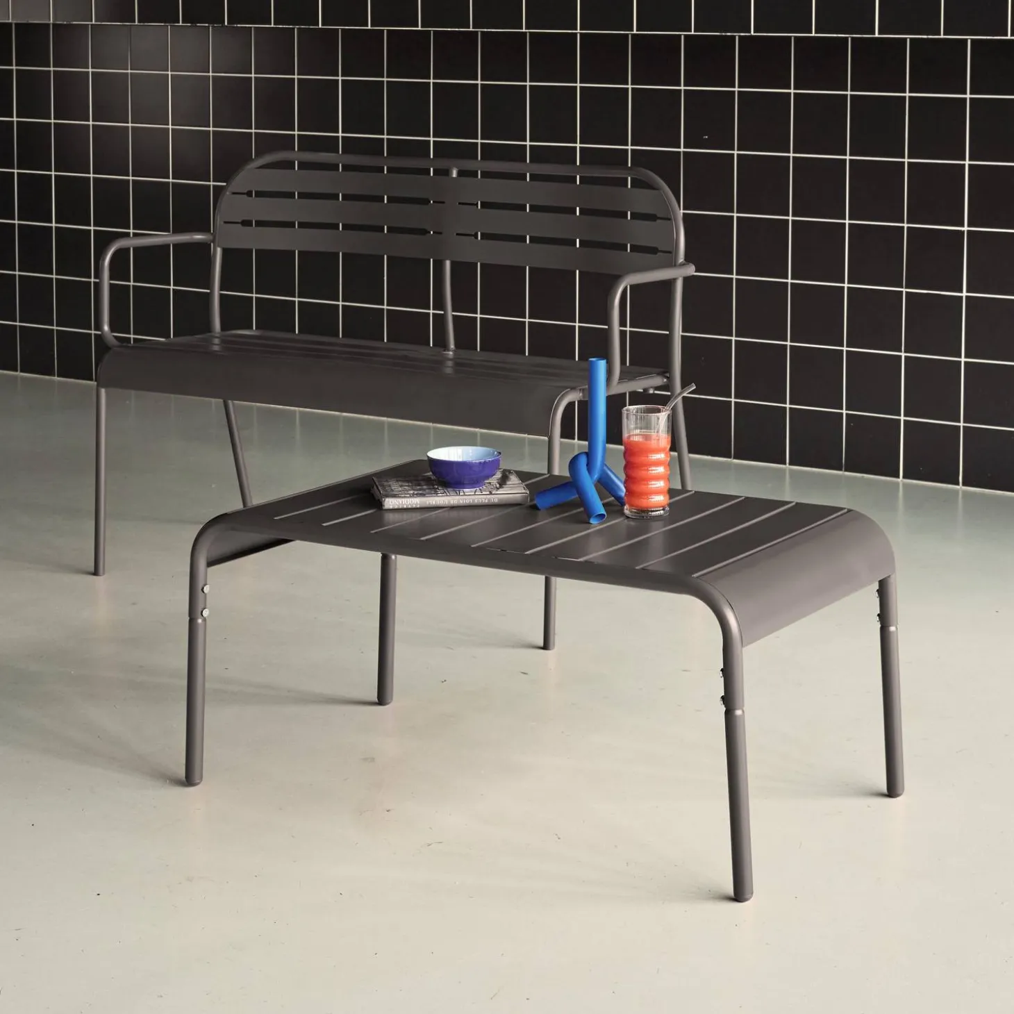 Mesa de centro de jardim bistrô quadrada em aço, 90cm
