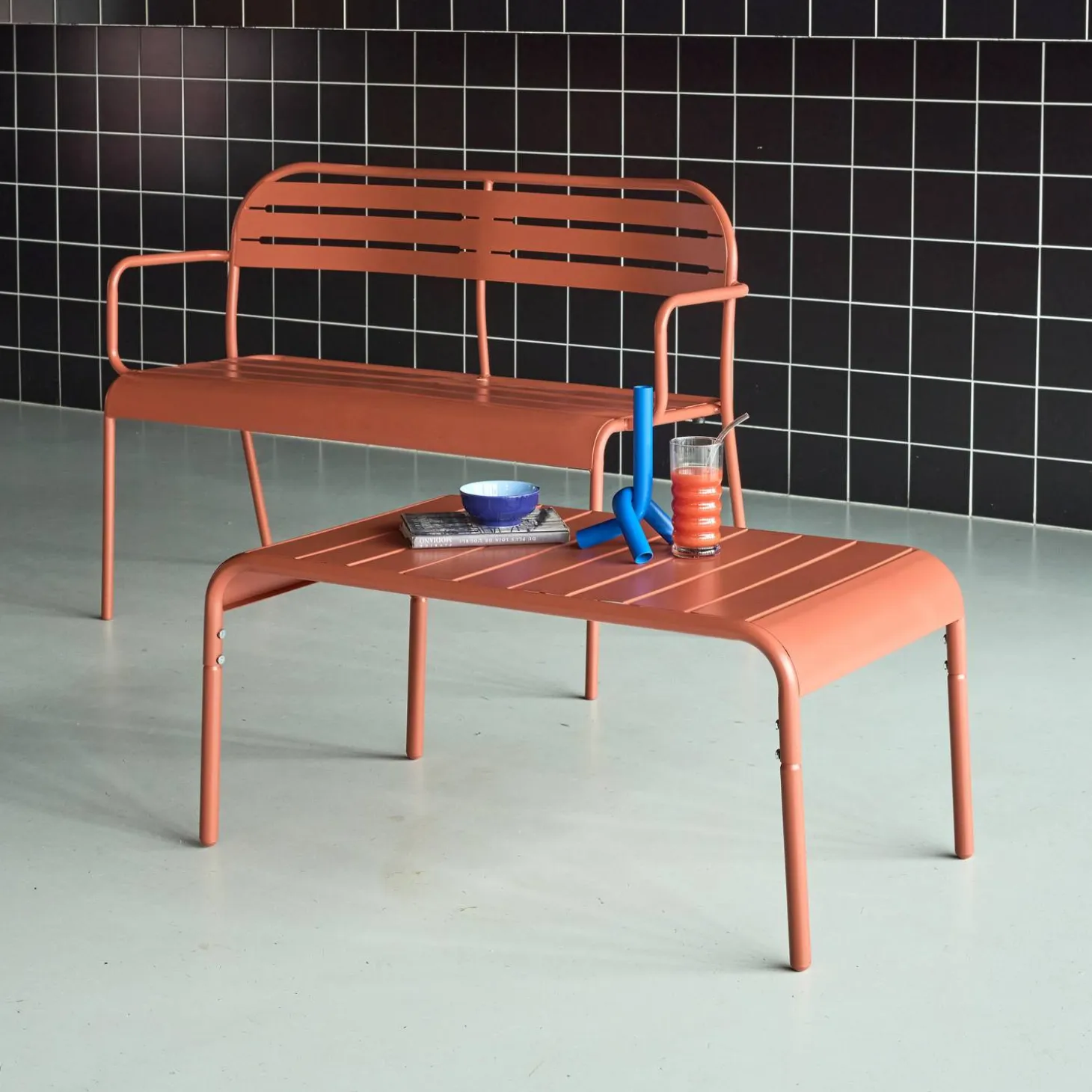 Mesa de centro de jardim bistrô quadrada em aço, 90cm