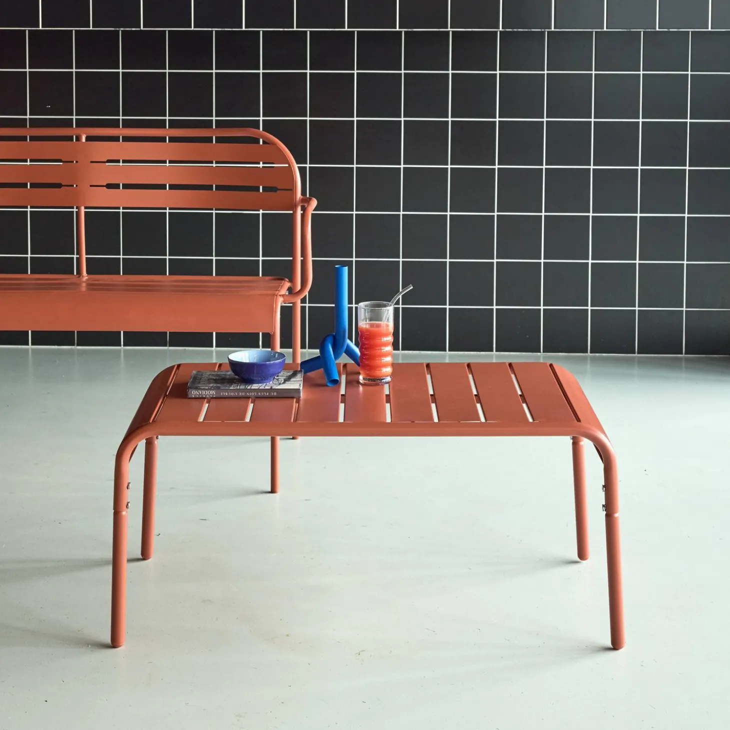 Mesa de centro de jardim bistrô quadrada em aço, 90cm