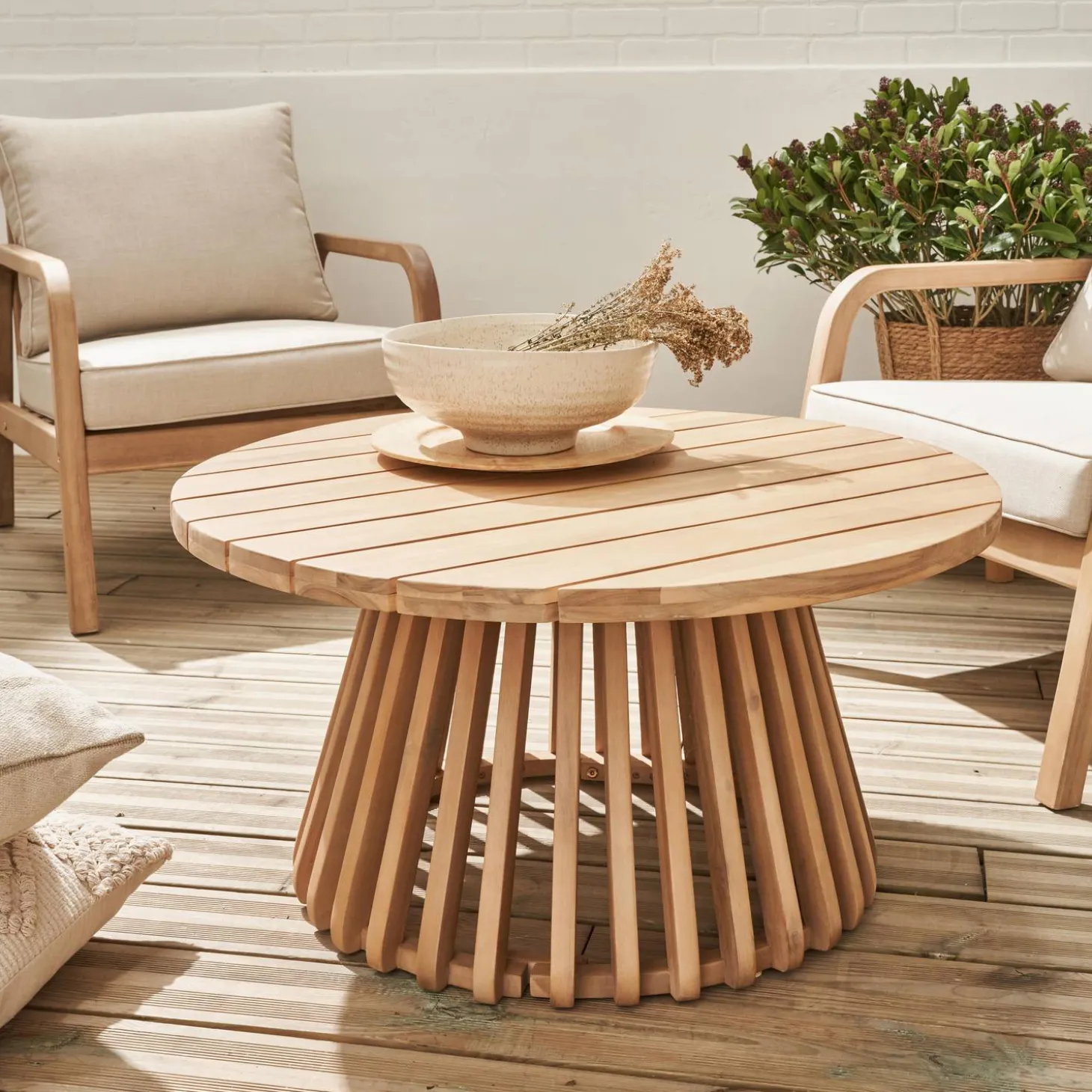 Mesa de centro de jardim em madeira de acácia, 80cm