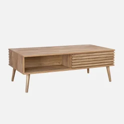 Mesa de centro escandinava com efeito madeira ranhurada