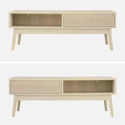 Mesa de centro escandinava com efeito madeira, 2 nichos