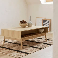 Mesa de centro escandinava com efeito madeira, 2 nichos