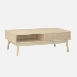 Mesa de centro escandinava com efeito madeira, 2 nichos