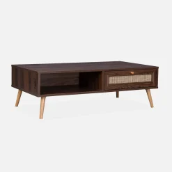 Mesa de centro escandinava em vime de 1 gaveta
