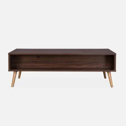 Mesa de centro escandinava em vime de 1 gaveta