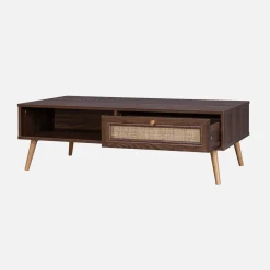 Mesa de centro escandinava em vime de 1 gaveta