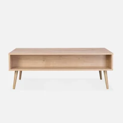 Mesa de centro escandinava em vime de 1 gaveta