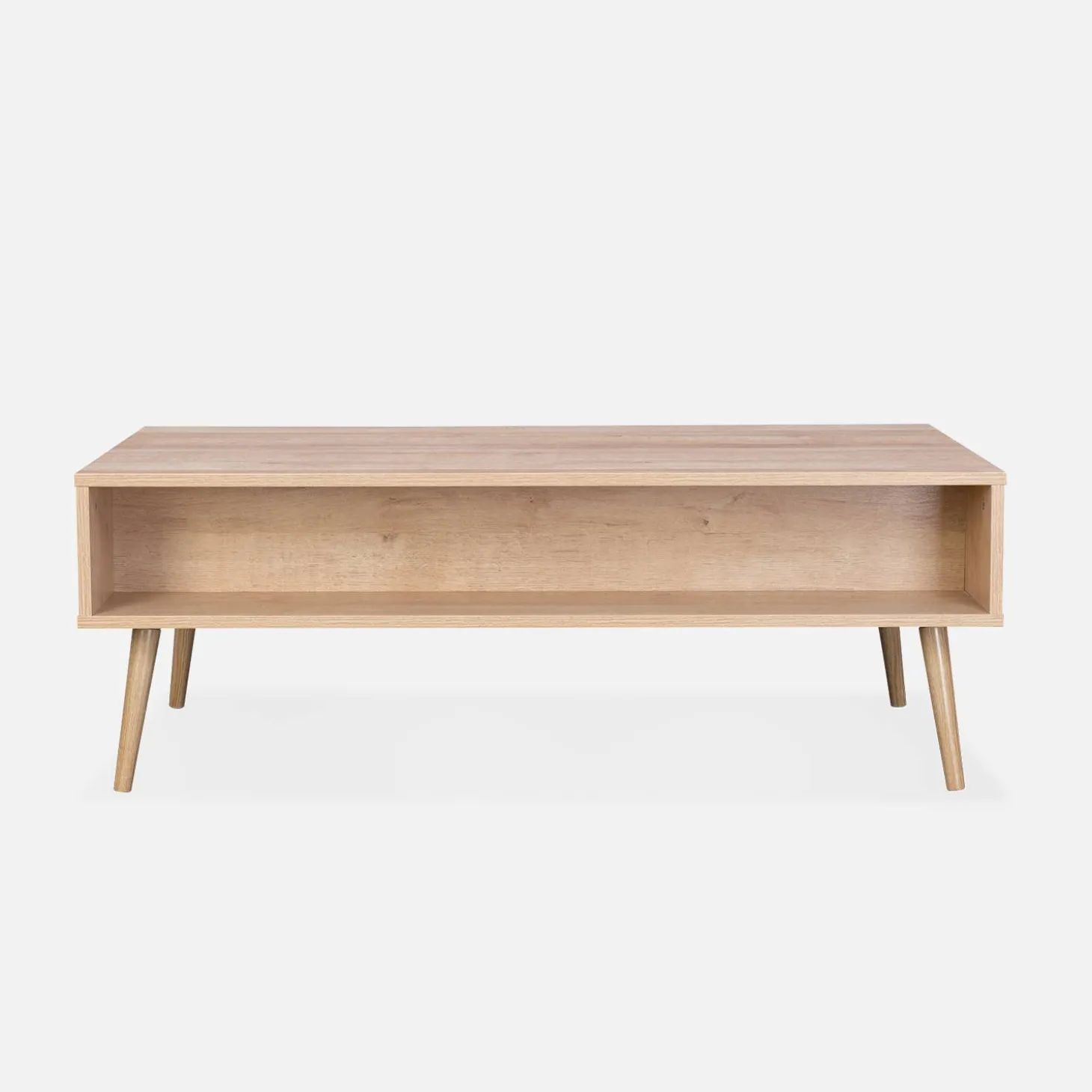 Mesa de centro escandinava em vime de 1 gaveta