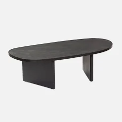 Mesa de centro oval de madeira de mangueira e lâmina de pedra
