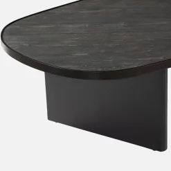 Mesa de centro oval de madeira de mangueira e lâmina de pedra