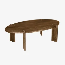 Mesa de centro oval em madeira de manga maciça