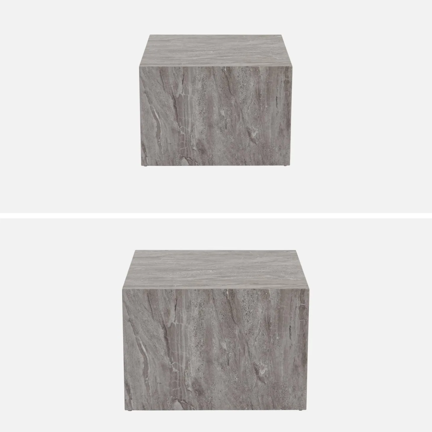 Mesa de centro quadrada com efeito mármore, set de 2