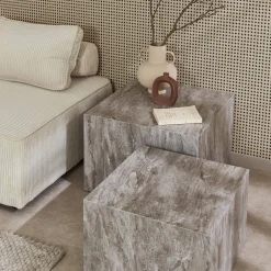 Mesa de centro quadrada com efeito mármore, set de 2
