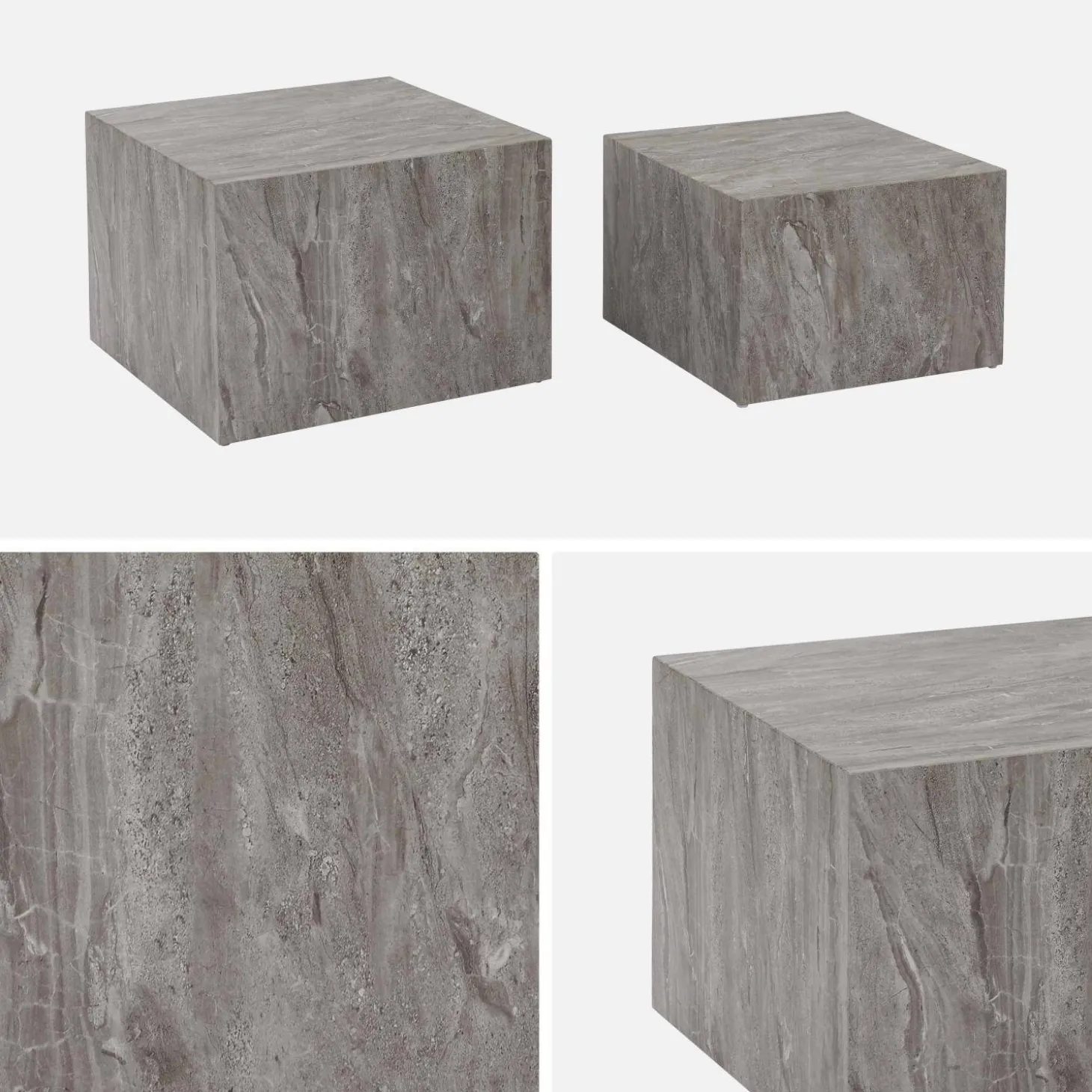 Mesa de centro quadrada com efeito mármore, set de 2