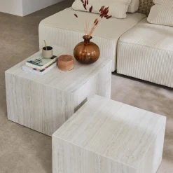 Mesa de centro quadrada com efeito mármore, set de 2