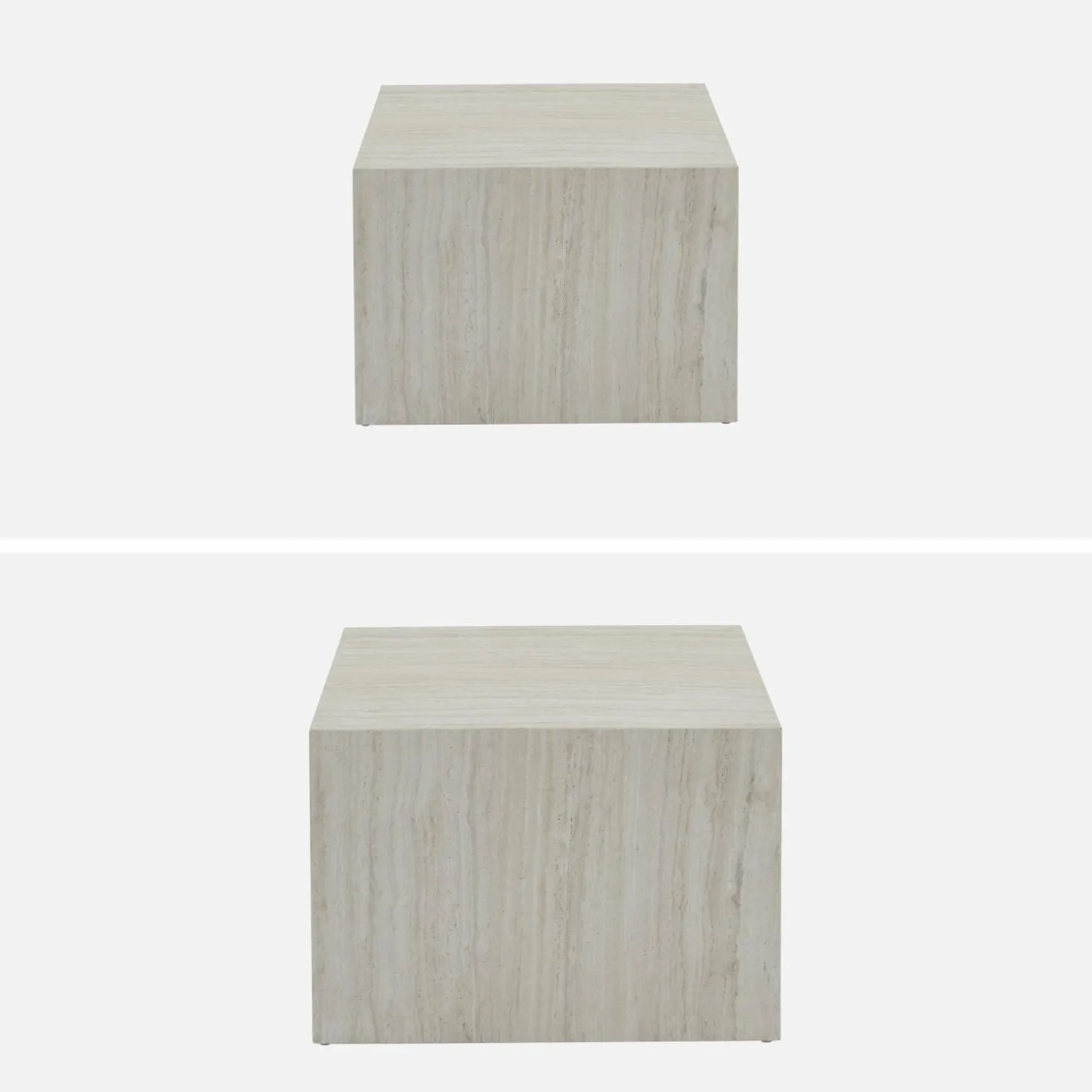 Mesa de centro quadrada com efeito mármore, set de 2