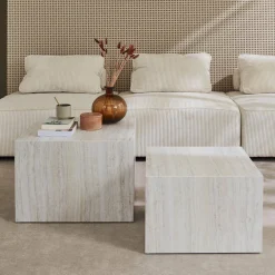Mesa de centro quadrada com efeito mármore, set de 2