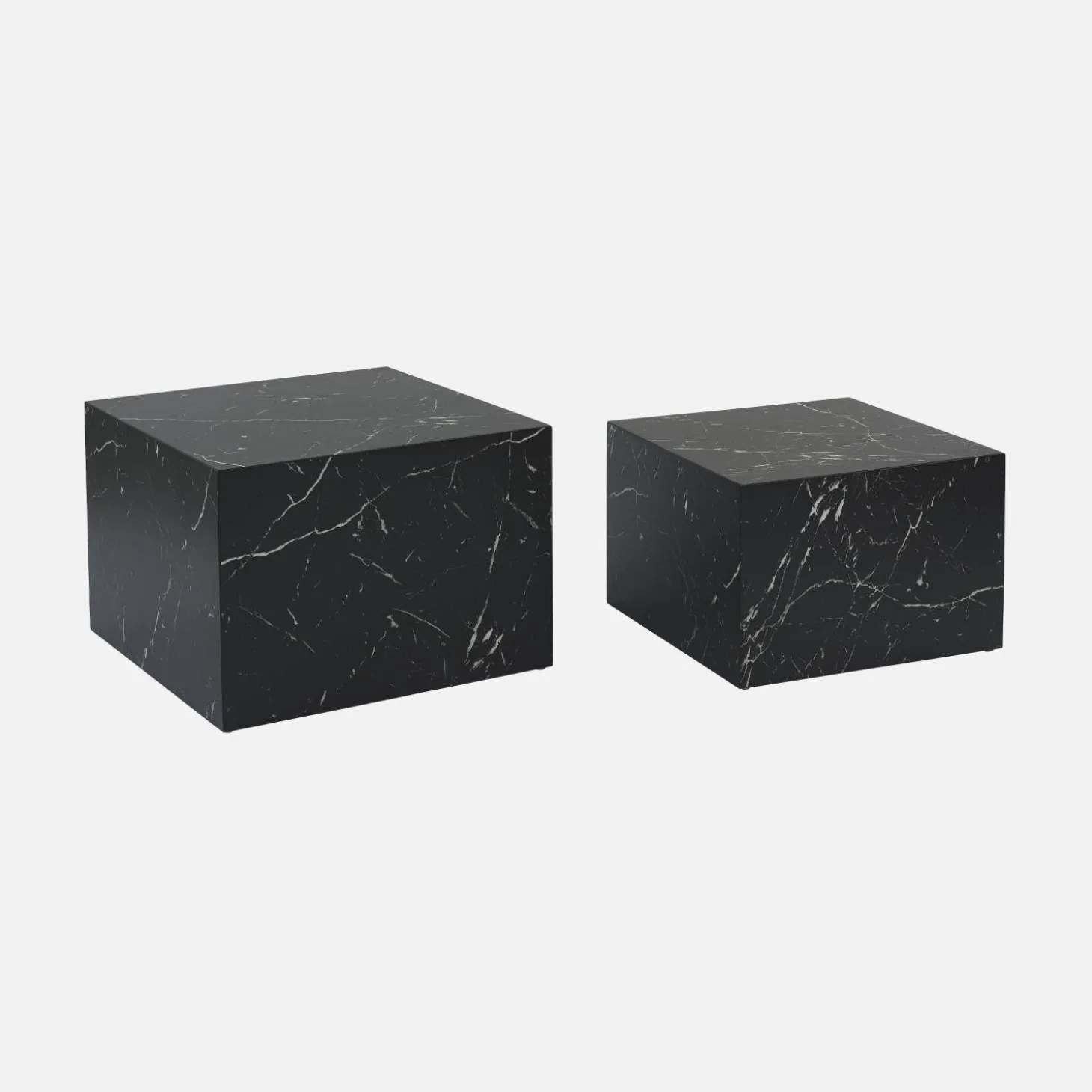Mesa de centro quadrada com efeito mármore, set de 2
