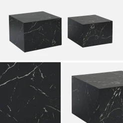 Mesa de centro quadrada com efeito mármore, set de 2