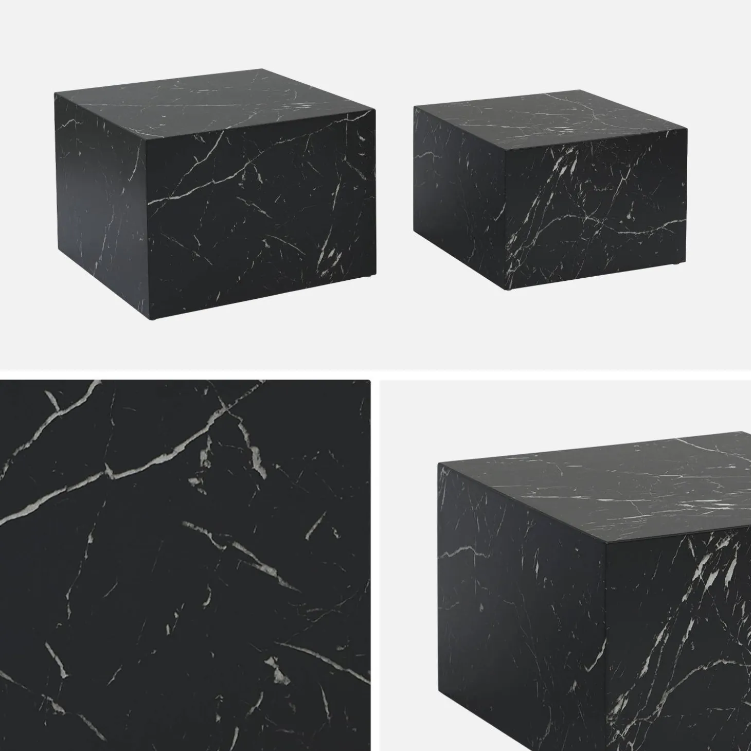 Mesa de centro quadrada com efeito mármore, set de 2