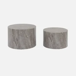 Mesa de centro redonda com efeito mármore, set de 2