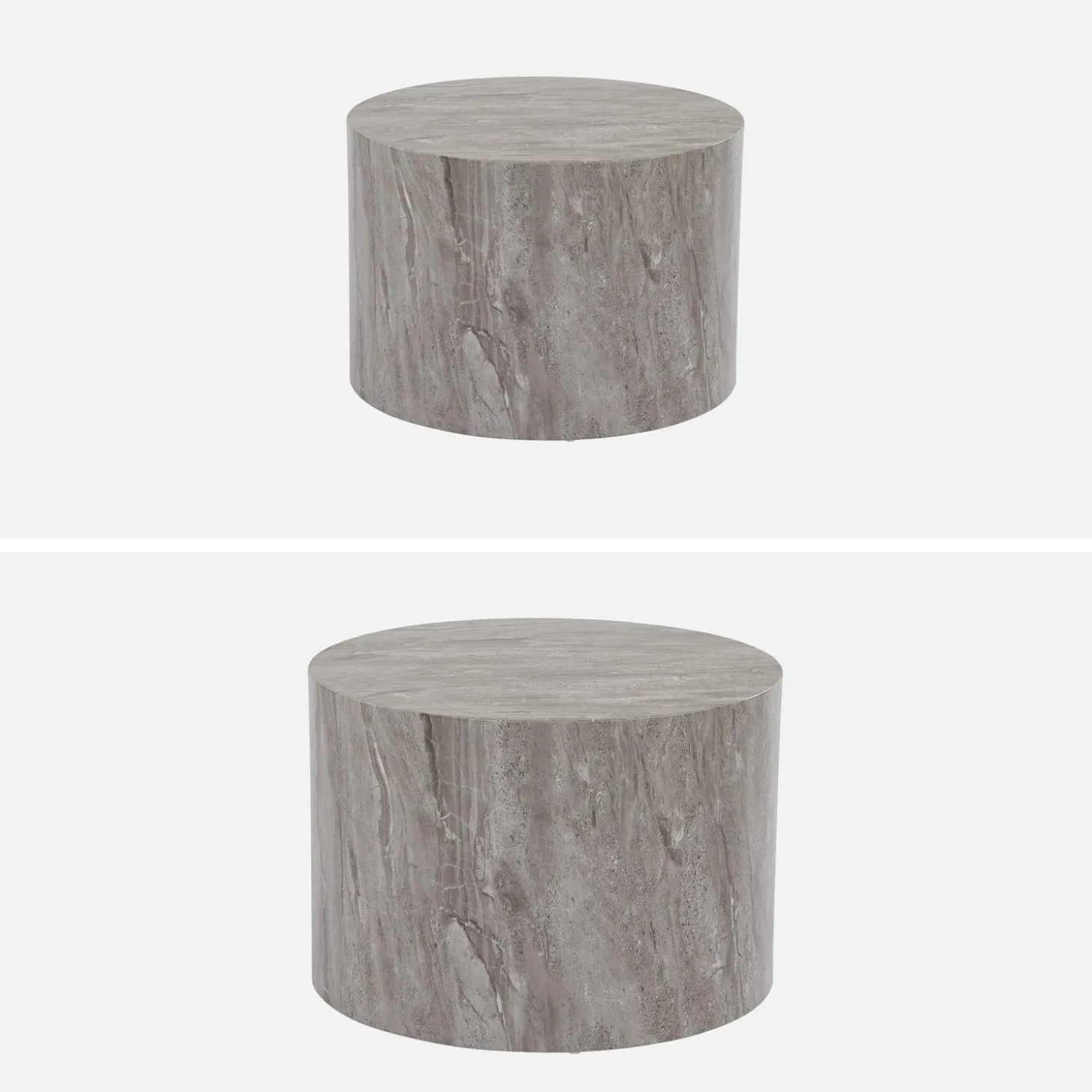 Mesa de centro redonda com efeito mármore, set de 2