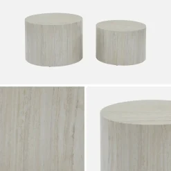 Mesa de centro redonda com efeito mármore, set de 2