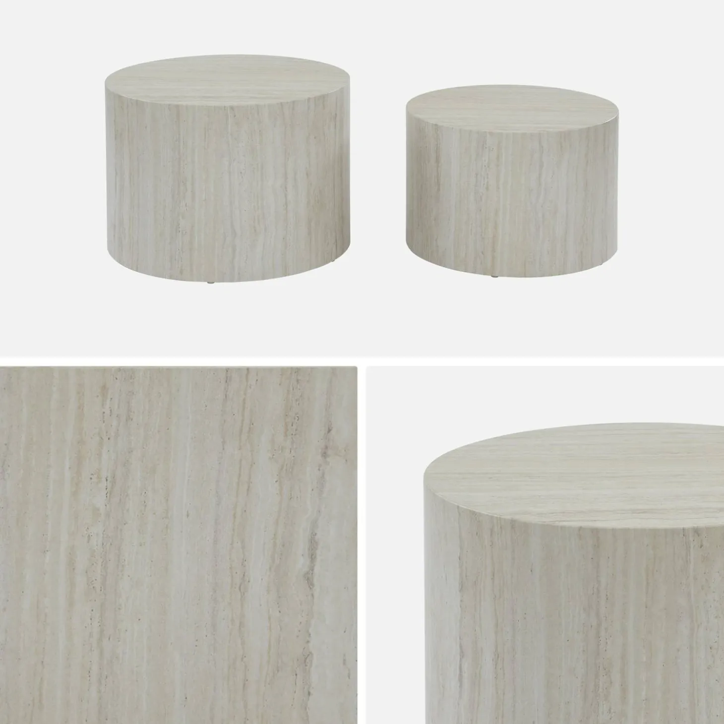Mesa de centro redonda com efeito mármore, set de 2