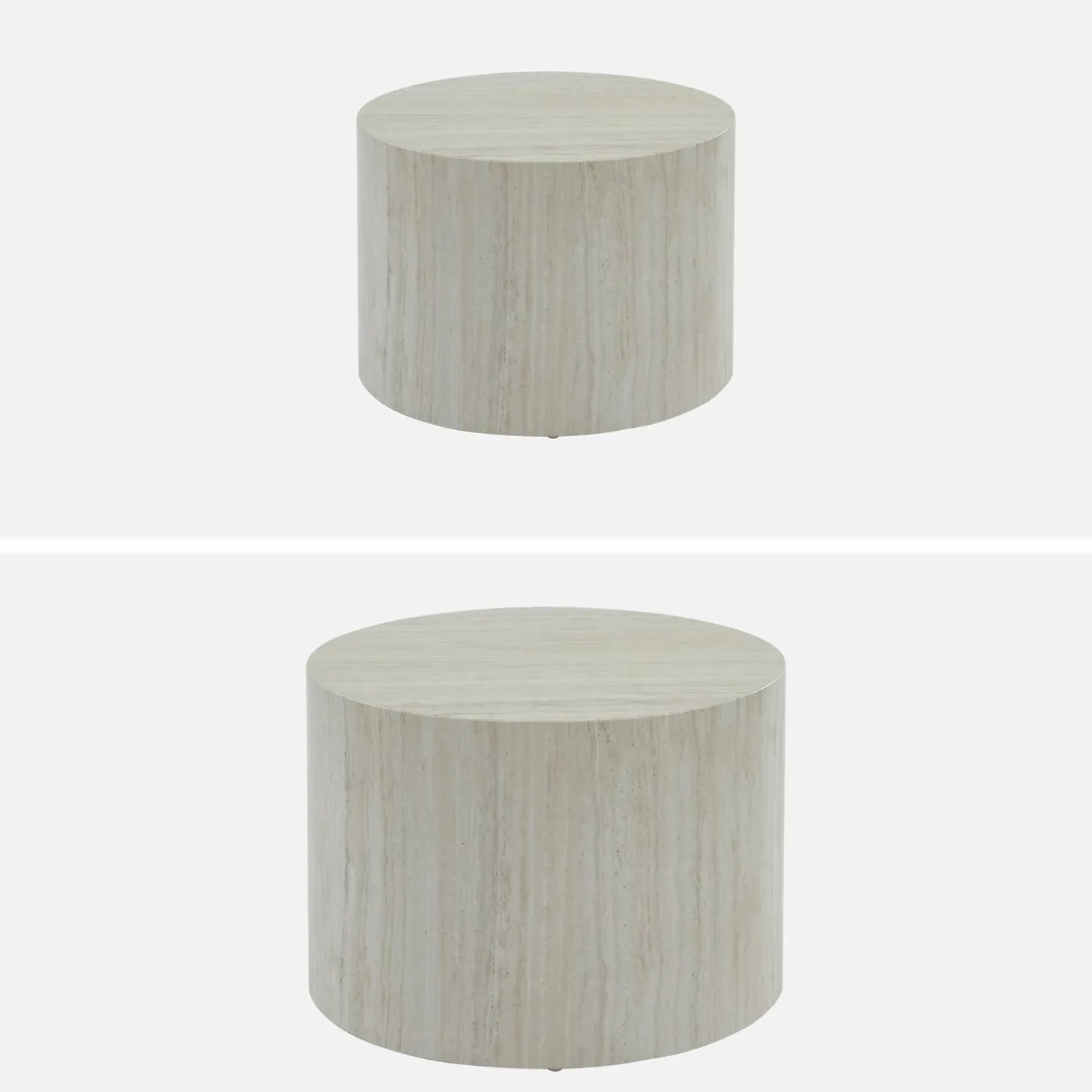 Mesa de centro redonda com efeito mármore, set de 2
