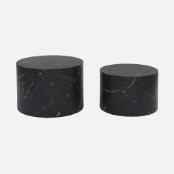Mesa de centro redonda com efeito mármore, set de 2
