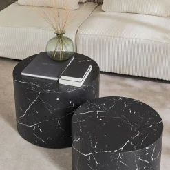 Mesa de centro redonda com efeito mármore, set de 2