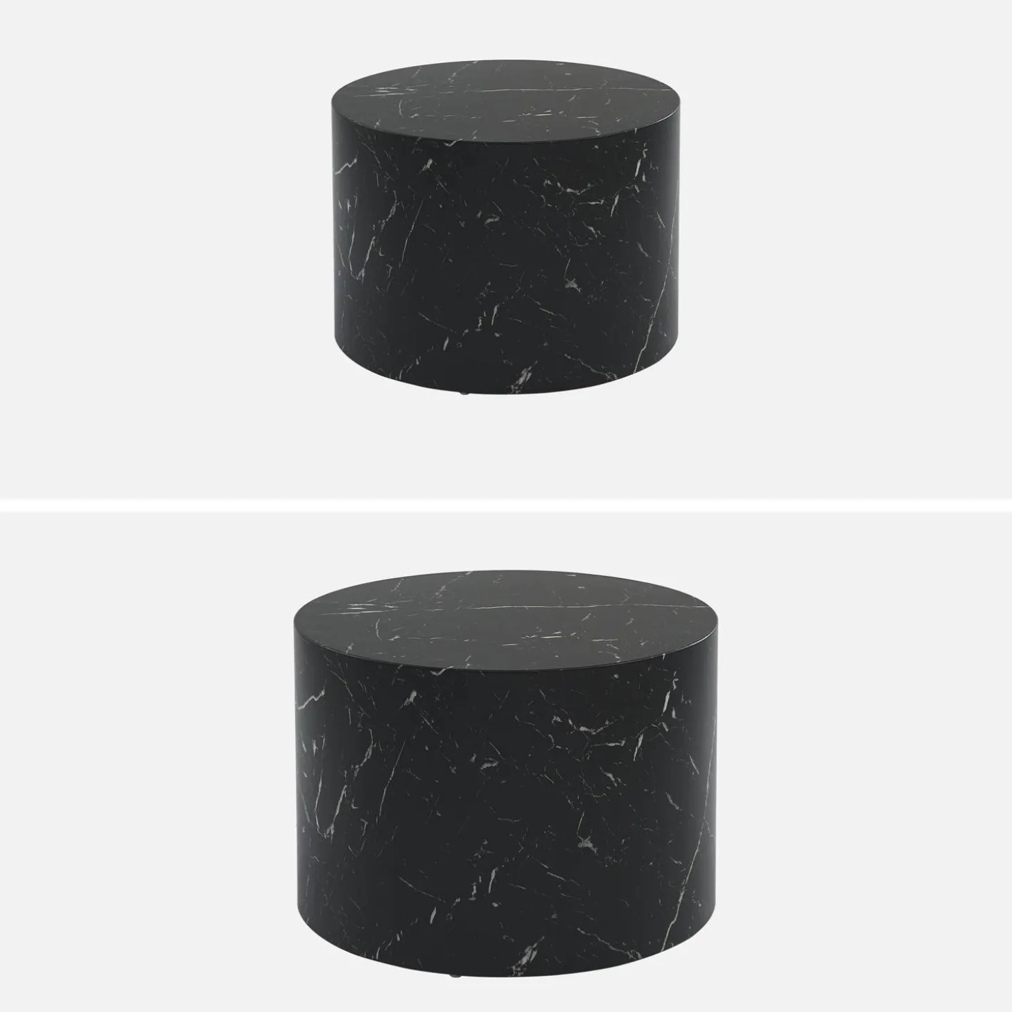 Mesa de centro redonda com efeito mármore, set de 2