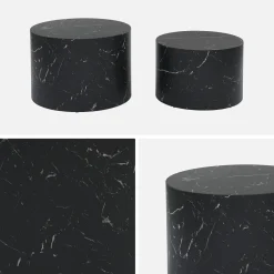 Mesa de centro redonda com efeito mármore, set de 2