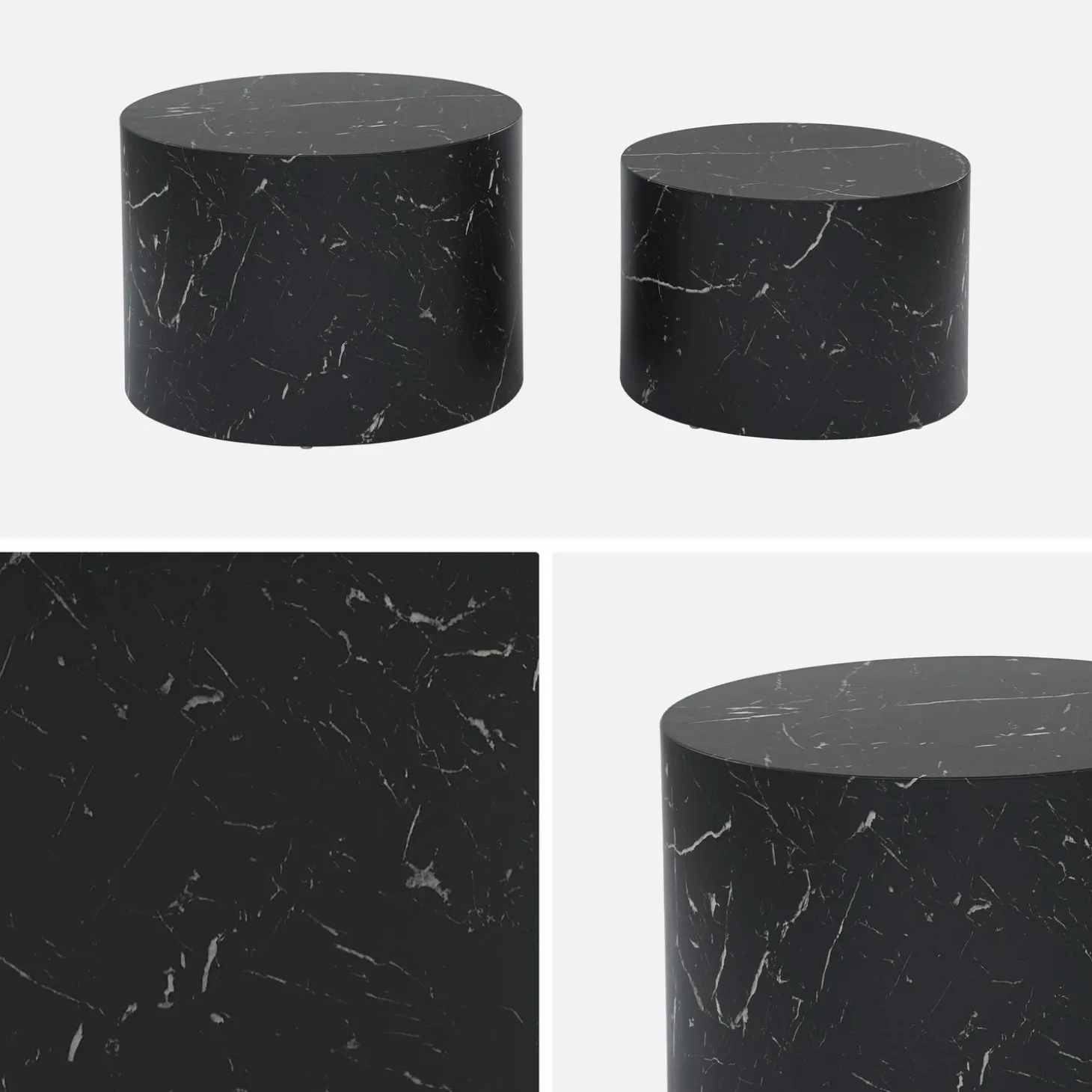 Mesa de centro redonda com efeito mármore, set de 2