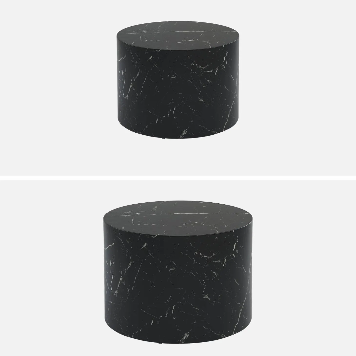 Mesa de centro redonda com efeito mármore, set de 2