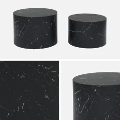 Mesa de centro redonda com efeito mármore, set de 2