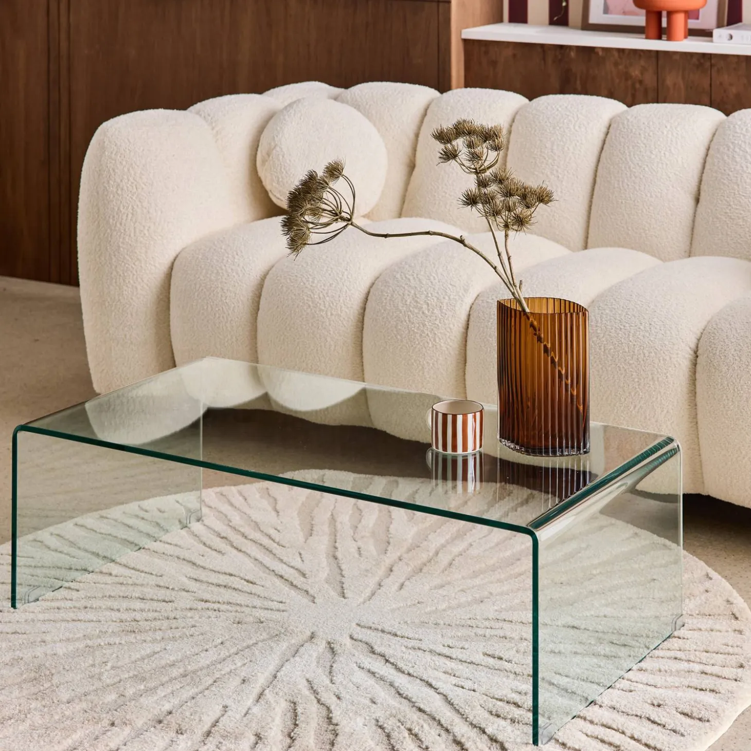 Mesa de centro retangular de cristal temperado