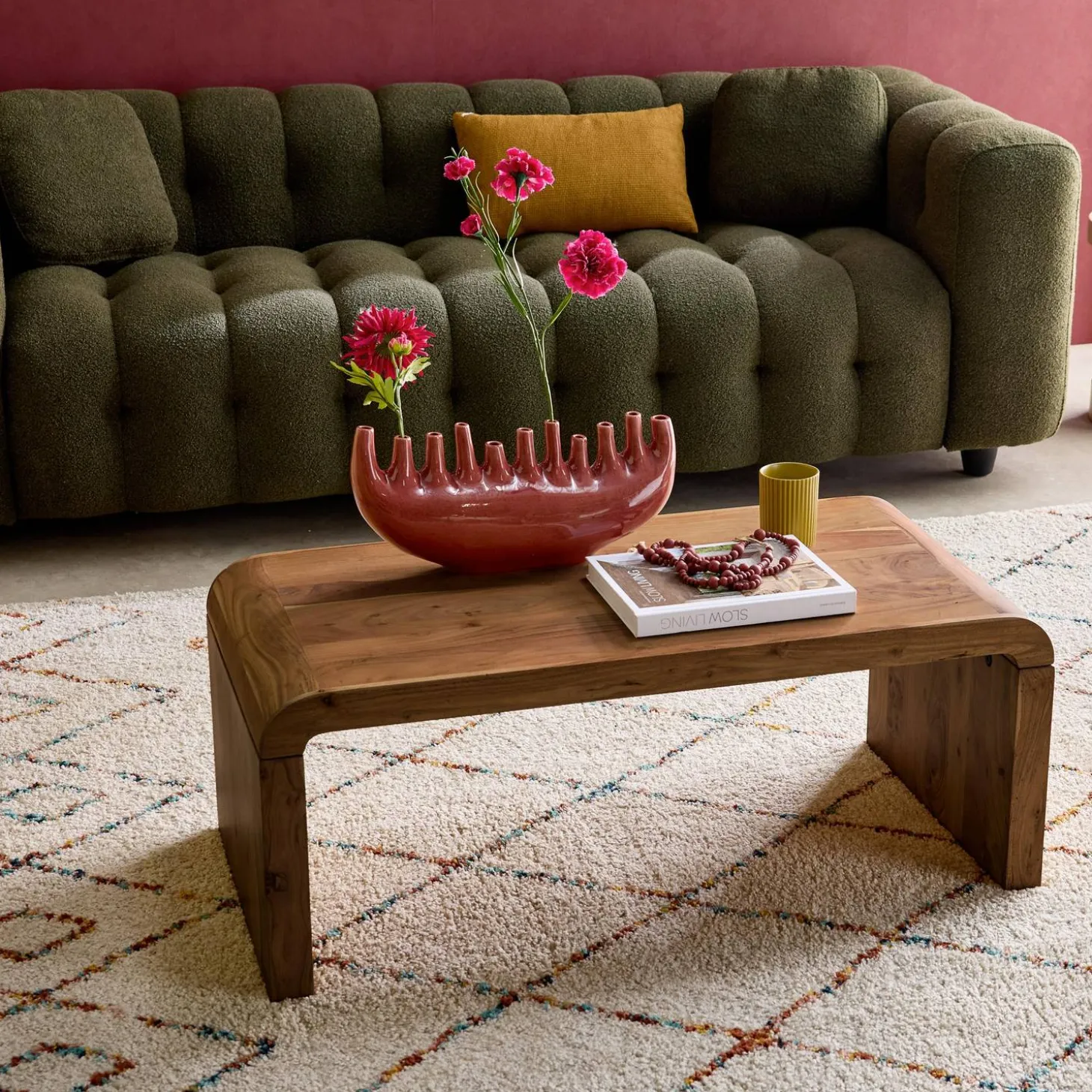 Mesa de centro retangular em acácia maciça, 100cm
