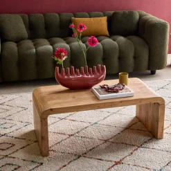 Mesa de centro retangular em acácia maciça, 100cm