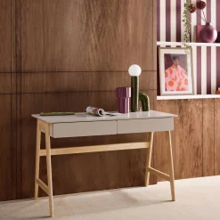 Mesa de escritório decorada em madeira com 2 gavetas, 120cm