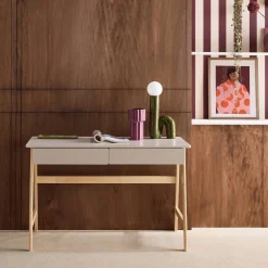 Mesa de escritório decorada em madeira com 2 gavetas, 120cm
