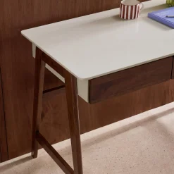 Mesa de escritório decorada em madeira com 2 gavetas, 120cm