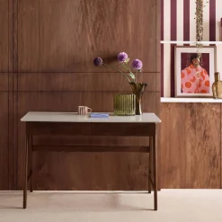 Mesa de escritório decorada em madeira com 2 gavetas, 120cm