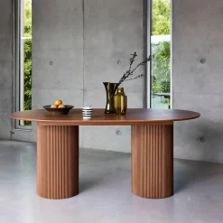 Mesa de jantar oblonga com efeito de madeira para 4-6 pessoas, 180cm