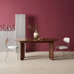 Mesa de jantar oblonga extensível madeira de 6-8 lugares