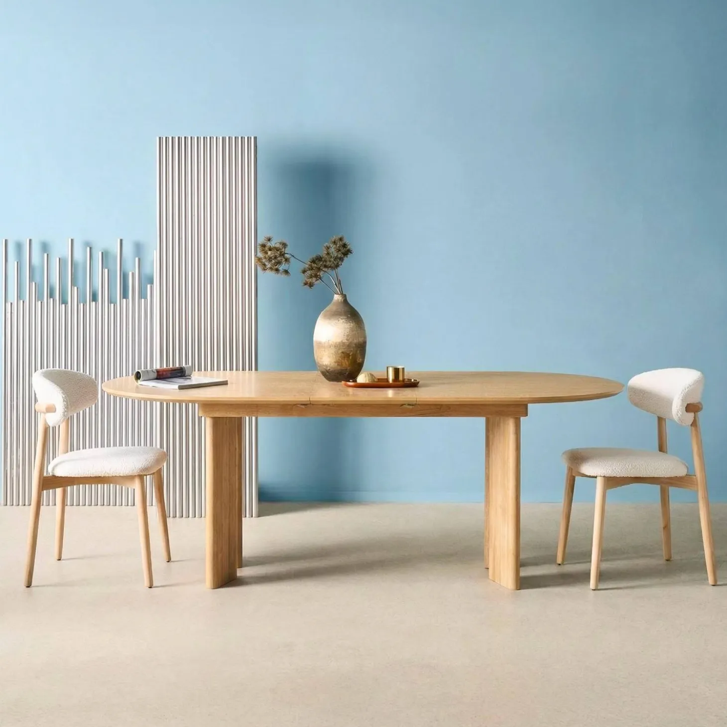 Mesa de jantar oblonga extensível madeira de 6-8 lugares