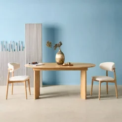 Mesa de jantar oblonga extensível madeira de 6-8 lugares