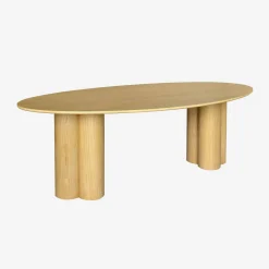 Mesa de jantar oval de madeira e folheado de carvalho para 8 lugares