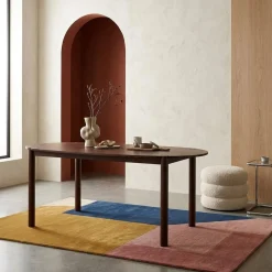 Mesa de jantar oval de madeira de seringueira, 6 lugares